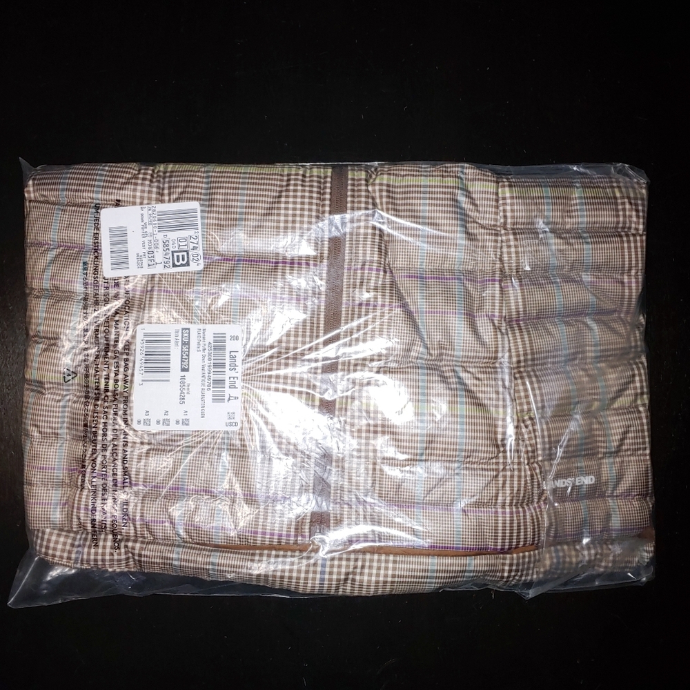 Lands' End Down Vest Light Brown Beige Glen Plaid size PS Petite 8 P6 P8 6P 8P - Picture 7 of 7